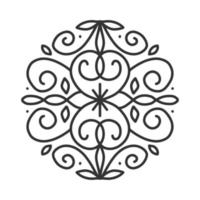 motif de ligne ronde, modèle de logo. ornement de mandala géométrique monochrome dans un style linéaire branché pour les produits de luxe, emballage de cosmétiques biologiques. imitation dentelle ou forge. illustration vectorielle de ligne. vecteur