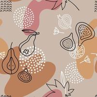 modèle sans couture de figue linéaire dans le style d'art en ligne avec des taches de couleur, des formes géométriques. fond confortable d'automne dans un style scandinave doodle plat. vecteur