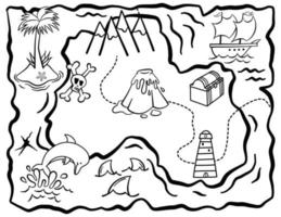 coloriage d'activité carte au trésor pour enfants vecteur