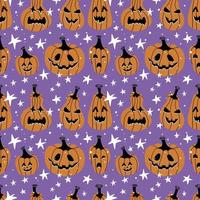modèle sans couture d'halloween avec des citrouilles et des étoiles. fond d'halloween avec jack-o-lanterne. illustration vectorielle colorée dans un style plat. vecteur