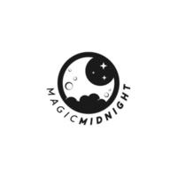 logo de lune de minuit idée de conception de badge emblème noir rond simple vecteur