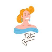 belle jeune femme aux cheveux blonds coiffés. portrait dessiné à la main dans un style plat branché. illustration vectorielle isolée sur blanc. vecteur