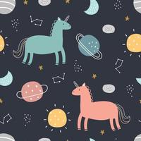 licorne transparente motif pépinière avec ciel et étoiles pour impressions, papier peint décoratif, illustration vectorielle textile vecteur