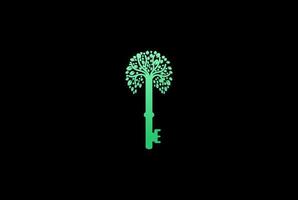 clé avec vecteur de conception de logo plante arbre feuille verte