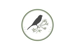 retro vintage sparrow canary robin oiseau silhouette avec branche d'arbre insigne emblème étiquette logo design vecteur