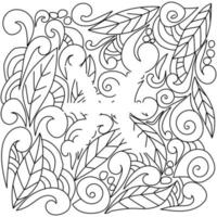 coloriage à l'aide d'un espace négatif, silhouette du signe du zodiaque poissons, motifs de griffonnage de feuilles et de boucles, illustration de contour vectoriel