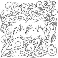 coloriage à l'aide d'un espace négatif, silhouette du signe du zodiaque verseau, motifs de griffonnage de feuilles et de boucles, illustration de contour vectoriel