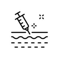 icône de ligne d'injection de peau. seringue et structure du pictogramme linéaire de la peau. médical, vaccin de traitement dermatologique, remplissage, icône de contour d'acide hyaluronique. illustration vectorielle isolée. vecteur