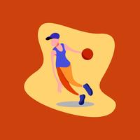 Illustration vectorielle d&#39;un basketteur garçon portant un chapeau bleu, une chemise bleue et un pantalon orange. vecteur