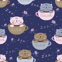 Modèle sans couture. Les chatons mignons dorment doucement dans des tasses. Pyjama imprimé pour les enfants. Vecteur. vecteur