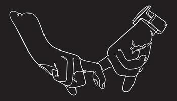 couple main dans la main, une illustration vectorielle de ligne contiguë sur fond noir vecteur