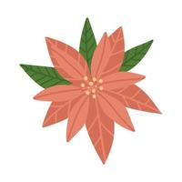 fleur de noël dessinée à la main rouge. poinsettia du nouvel an. élément isolé à main levée. illustration de vecteur plat dessinés à la main. seulement 5 couleurs - facile à recolorer.