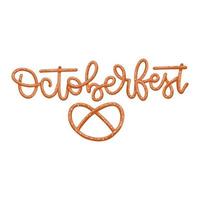 mot octoberfest fait de bretzel. symbole de police de collation. citation de lettrage alimentaire. repas allemand traditionnel. illustration vectorielle plane. vecteur