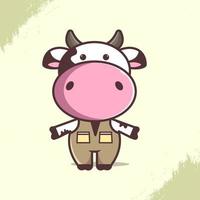illustration de personnage de vache mignonne portant un gilet vecteur