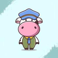 illustration de personnage de vache mignonne portant un chapeau de pilote