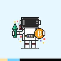 boîte d'astronaute transportant des bitcoins et des flèches montantes vecteur