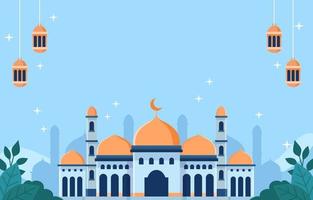 mois de ramadan avec fond de mosquée et de lanterne vecteur