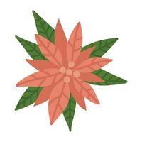 fleur décorative de noël poinsettia. peut être utilisé pour décorer des cartes postales, des bannières, des dépliants, des affiches. élément isolé à main levée. illustration plate de vecteur. seulement 5 couleurs - facile à recolorer. vecteur