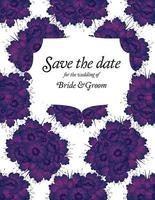 carte d'invitation de mariage avec des fleurs violettes. vecteur