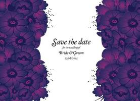 carte d'invitation de mariage avec des fleurs violettes. vecteur