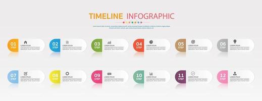 chronologie de 12 mois, modèle d'infographie pour les entreprises. vecteur