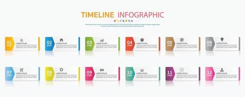 chronologie de 12 mois, modèle d'infographie pour les entreprises. vecteur