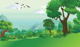 illustration d'un paysage forestier d'été en vecteur de style dessin animé.