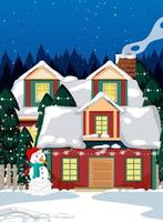 scène d'hiver de noël avec une maison couverte de neige vecteur