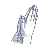 illustration de dessin d'art en ligne de mains en prière. dessin des mains en prière vecteur