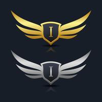 Modèle de logo lettre Wings Shield Letter I vecteur