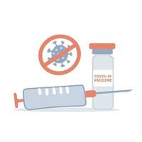 éléments d'équipement médical. seringue et flacon de vaccin tourné dans un style vectoriel plat dessiné à la main. illustration pour promouvoir la vaccination covid-19.
