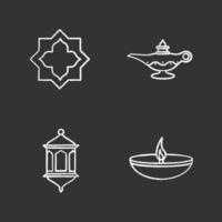 ensemble d'icônes de craie de culture islamique. étoile musulmane, lanterne, lampes à huile. illustrations de tableau de vecteur isolé