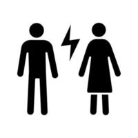 icône de glyphe de querelle de couple. symbole de la silhouette. mari et femme se disputant. conflit parental. divorce. malentendu. espace négatif. illustration vectorielle isolée vecteur