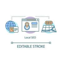 icône de concept de référencement local. illustration de la ligne mince de l'idée d'optimisation de la recherche globale. classement de géolocalisation. marketing de localisation. Navigation GPS. ciblage géographique. dessin de contour isolé de vecteur. trait modifiable vecteur