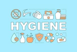 bannière de concepts de mots d'hygiène. procédures de nettoyage hygiéniques. lavage des mains. sanitaire, assainissement. présentation, site internet. typographie de lettrage isolé avec des icônes linéaires. illustration de contour de vecteur