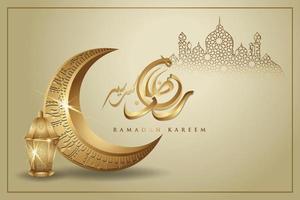 ramadan kareem avec croissant de lune luxueux doré, modèle vecteur de carte de voeux orné islamique