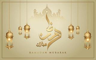 ramadan kareem avec croissant de lune luxueux doré, modèle vecteur de carte de voeux orné islamique
