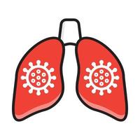 vecteur d'icône de poumon infecté. la pneumonie touche les poumons, le coronavirus s'attaque aux alvéoles, symbole de la bronchite.