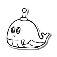 monochrome de robot baleine de dessin animé mignon. doodle sur silhouette blanche et ombre grise. illustration vectorielle sur les animaux aquatiques pour toute conception. vecteur
