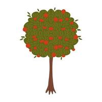 pommier plat illustration vectorielle dessinés à la main isolé sur fond blanc. concept agricole - arbre aux fruits rouges délicieux. récolter des éléments infographiques. vecteur