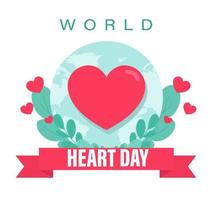 illustration vectorielle fond de la journée mondiale du coeur, journée mondiale du coeur avec coeur rouge et conception vectorielle de signe mondial, slogan de l'affiche de la journée du coeur worl vecteur