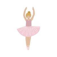 jolie petite ballerine qui danse. ballerine blonde en robe tutu rose. illustration de vecteur de dessin animé plat beau gosse isolé sur fond blanc.