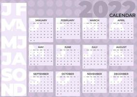 calendrier 2022. calendrier mensuel avec fond abstrait lilas clair. vecteur