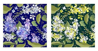 collection de motifs floraux avec lilas et cerisier des oiseaux vecteur