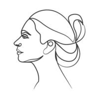 dessin en ligne continu du visage de la femme. portrait de femme d'une ligne vecteur