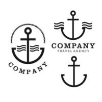 ancre, corde et couronne pour la conception de logo de bateau de bateau marin vecteur