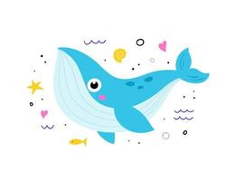 baleine mignonne dessinée à la main. simple animal marin drôle. illustration vectorielle. vecteur