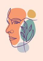 visage de femme une affiche de dessin au trait avec plante vecteur