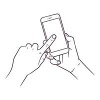 dessin au trait d'une main tenant un téléphone intelligent vecteur