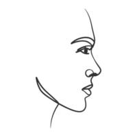 dessin en ligne continu du visage de la femme. portrait de femme d'une ligne vecteur